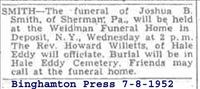 Smith, Joshua (Funeral Notice)